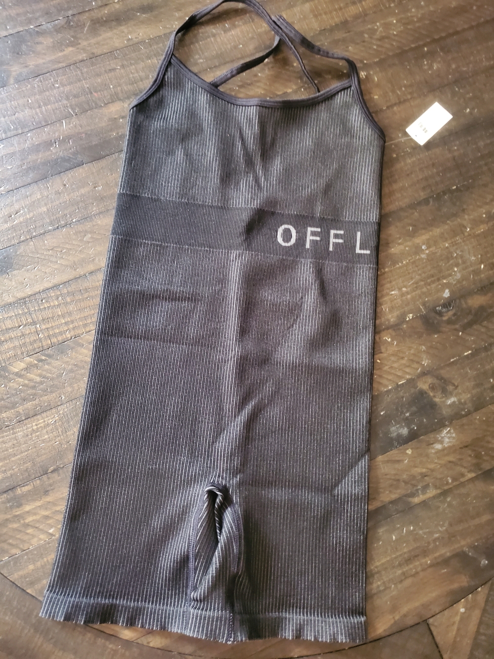 aerie Black Ribbed Strap Romper with OFFL Waistband